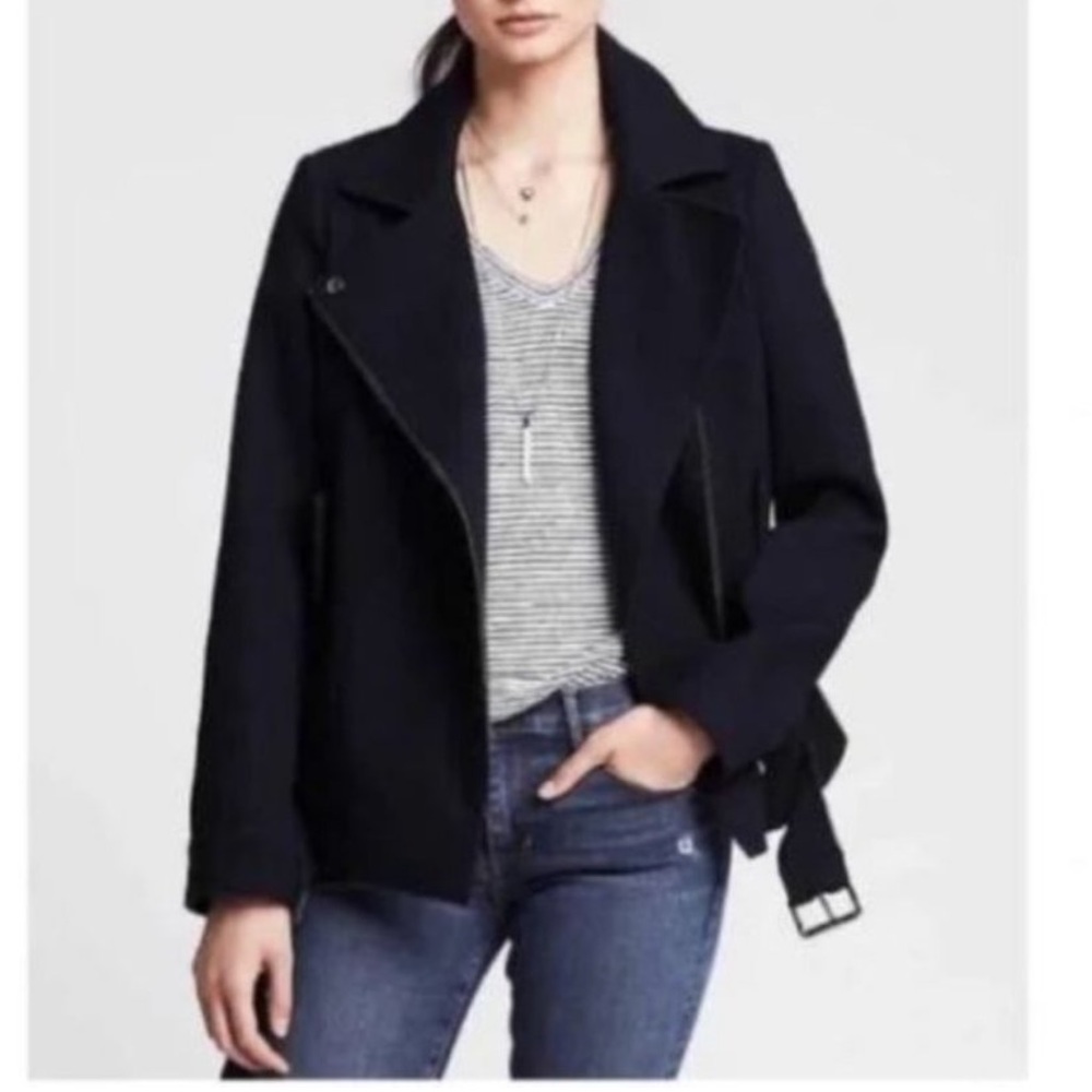 Banana Republic Moto Jacket Womens Medium Navy